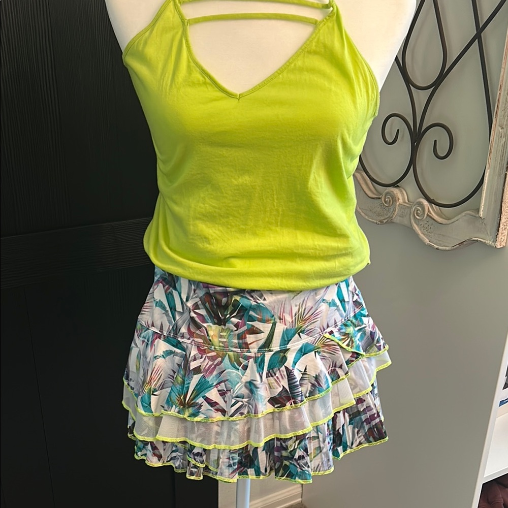 Lime Green Halter Top with Tropical Skirt